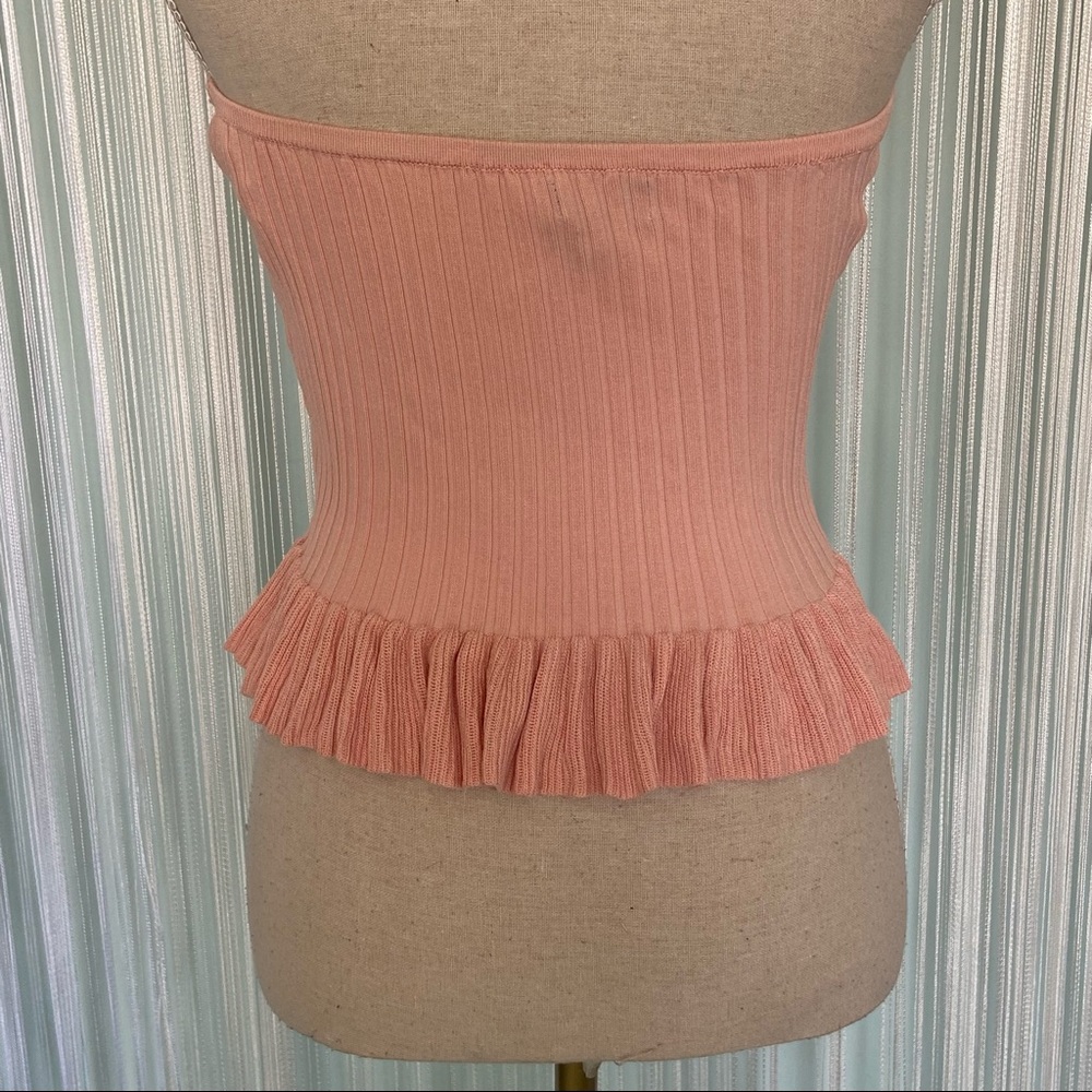 Pink Color Knit Stretchy Ribbed Ruffle Tube Top Size Small - Picture 2 of 15